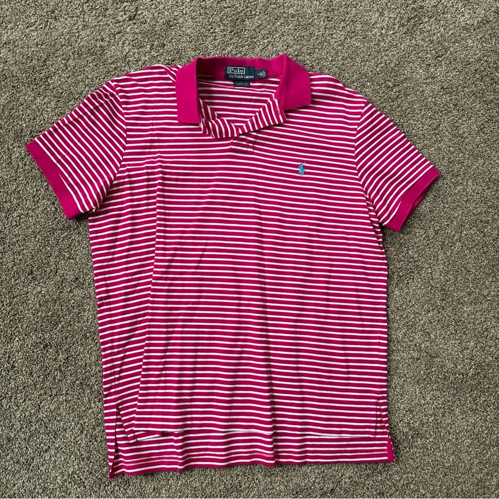 Men’s Large Polo By Ralph Lauren Pink Striped Polo